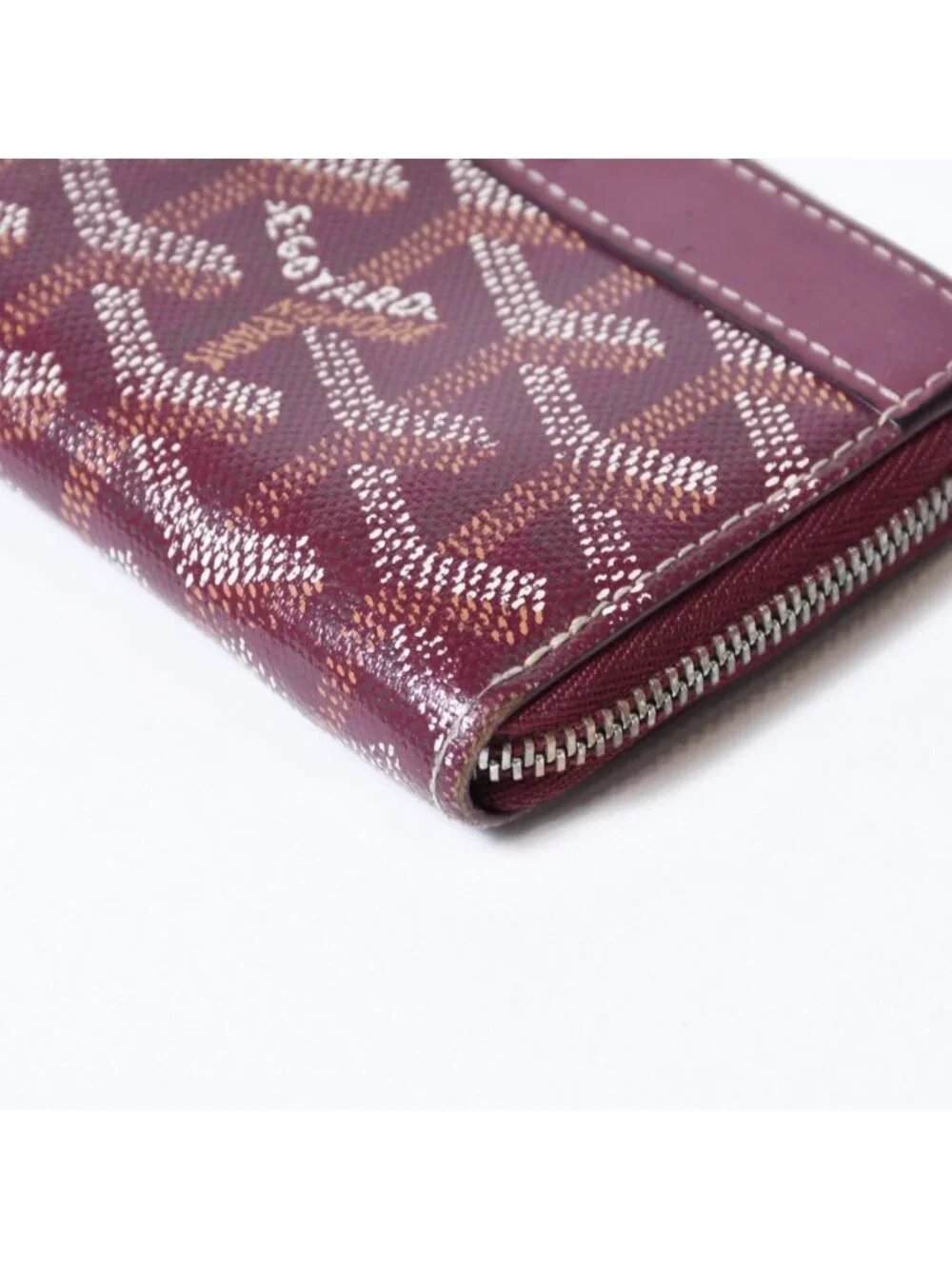 Goyard Matignon PM Card Case Coin Purse Din Canvas Leather Red Silver